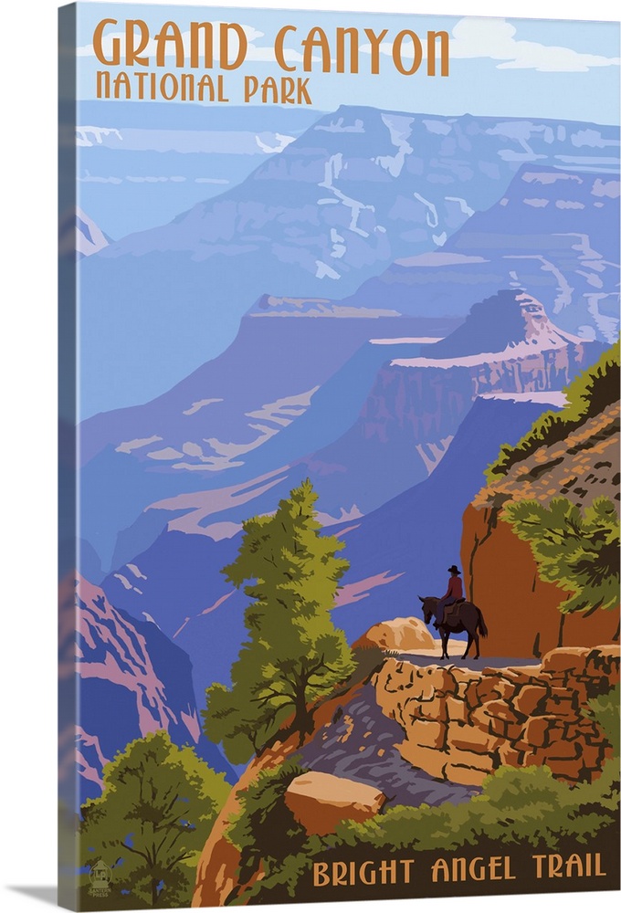 Retro stylized art poster of a hazy view of a massive canyon.