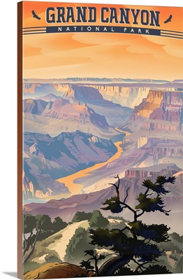 Grand Canyon National Park, Colorado River: Retro Travel Poster