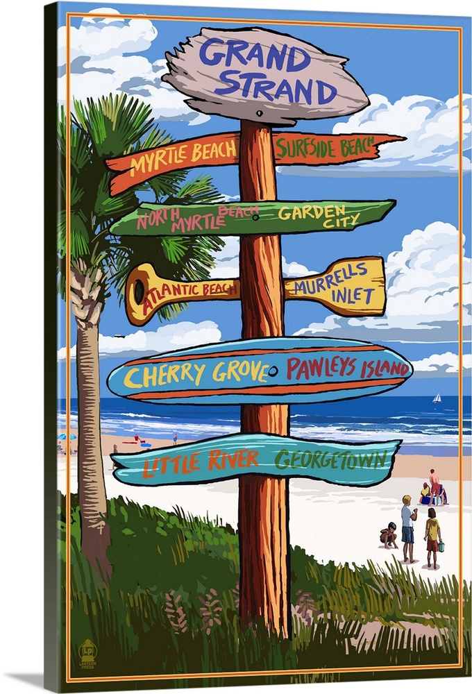 Grand Strand, South Carolina - Sign Destinations: Retro Travel Poster