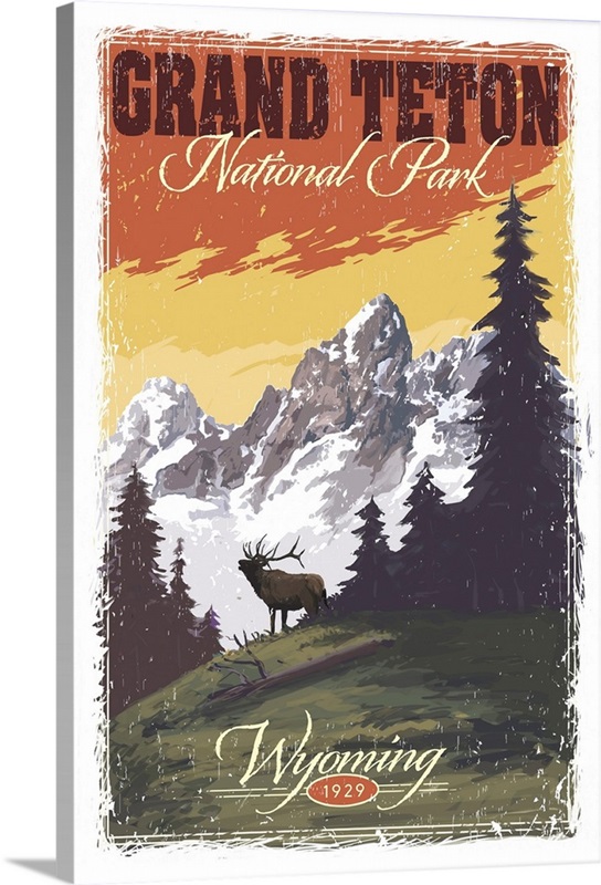 Grand Teton National Park, Moose Call: Retro Travel Poster Wall Art ...