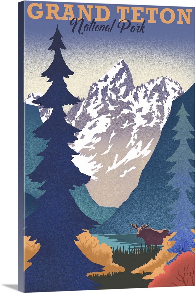 Grand Teton National Park, Natural Landscape: Retro Travel Poster