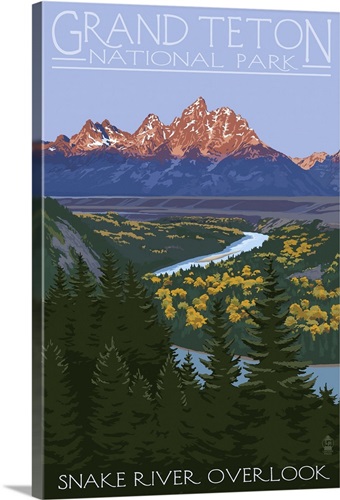 Grand Teton National Park - Snake River Overlook: Retro Travel Poster ...