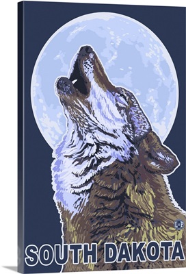 Gray Wolf Howling - South Dakota: Retro Travel Poster