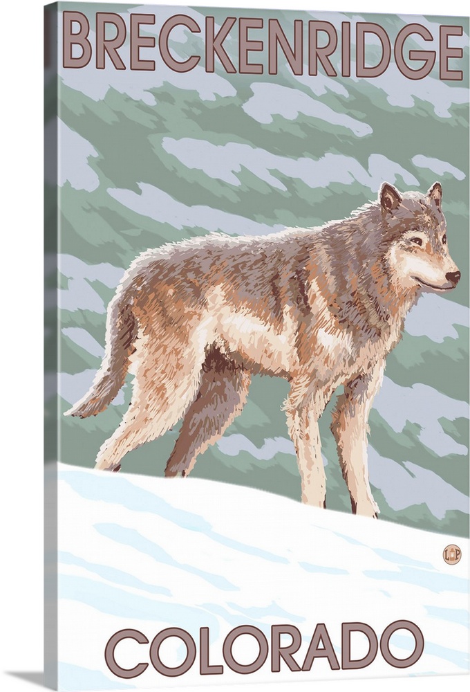 Gray Wolf Standing - Breckenridge, Colorado: Retro Travel Poster
