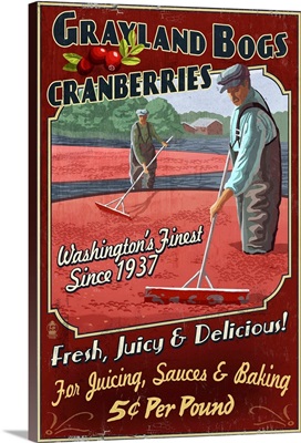 Grayland, Washington - Cranberry Vintage Sign: Retro Travel Poster