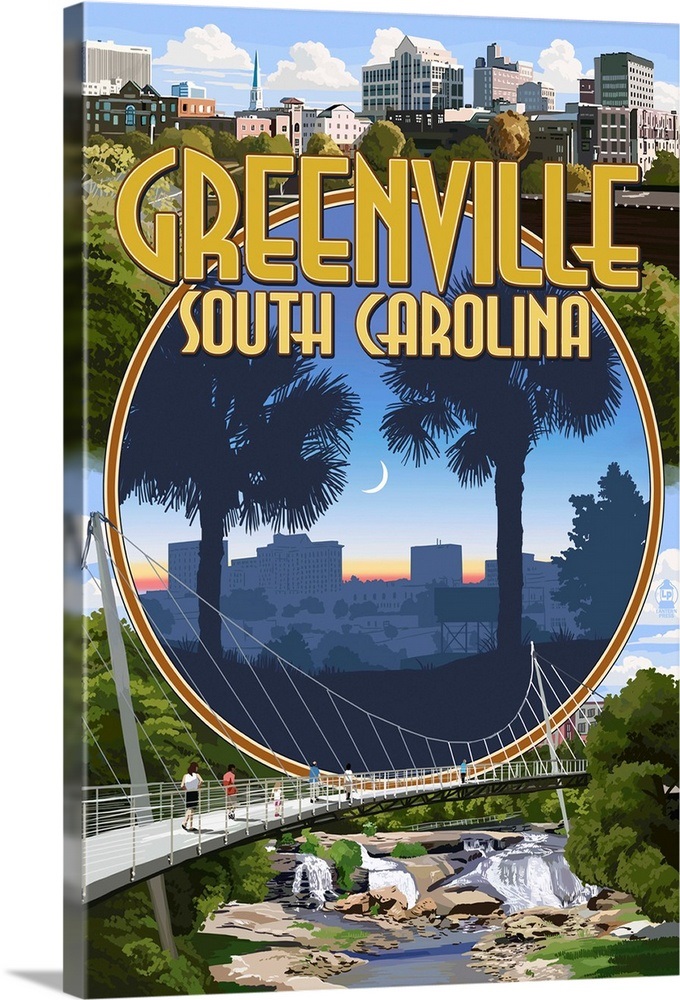Greenville, South Carolina Montage Retro Travel Poster Wall Art, Canvas Prints, Framed Prints