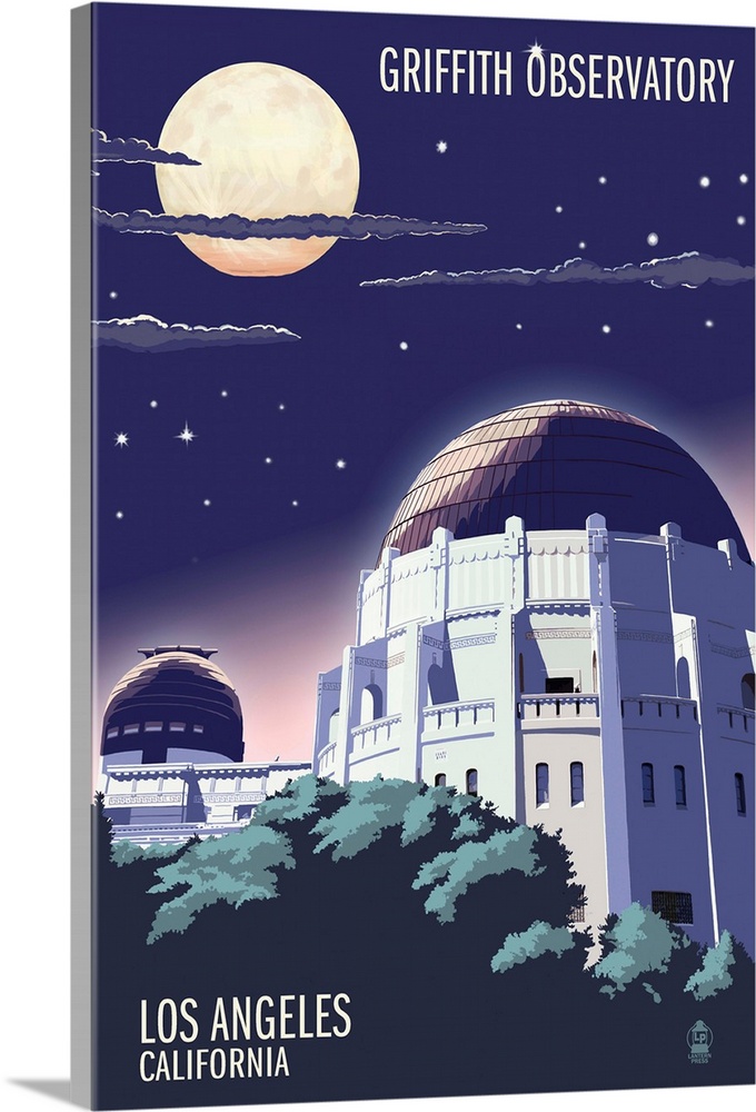 Griffith Observatory at Night - Los Angeles, California: Retro Travel Poster