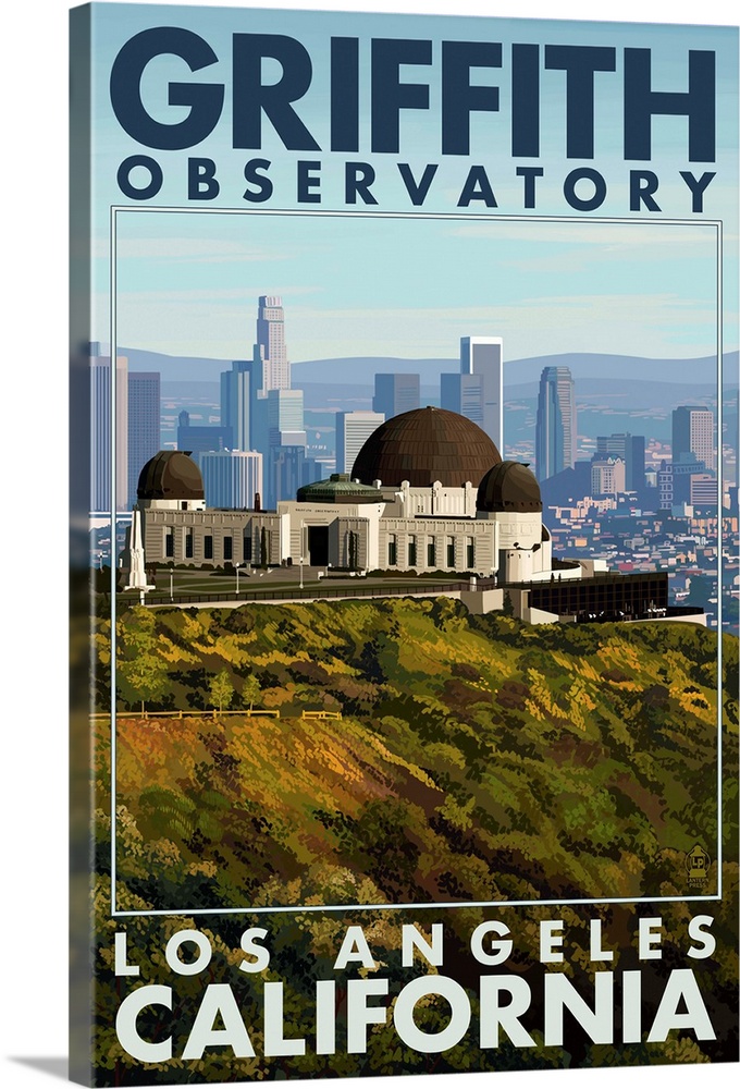 Griffith Observatory Day Scene - Los Angeles, California: Retro Travel Poster
