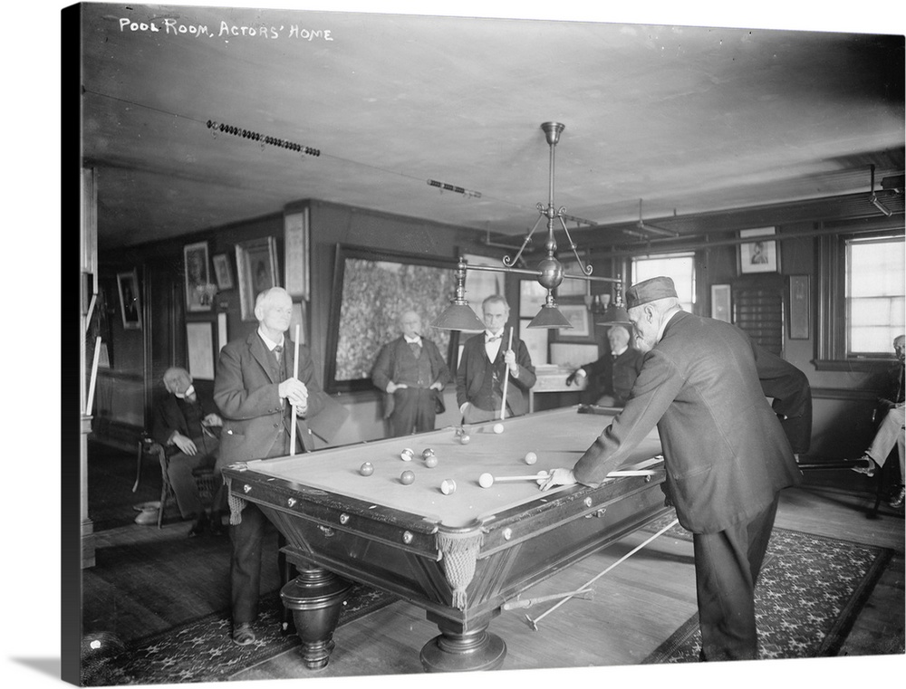Group of Gentlemen Playing Pool at Billiards Hall