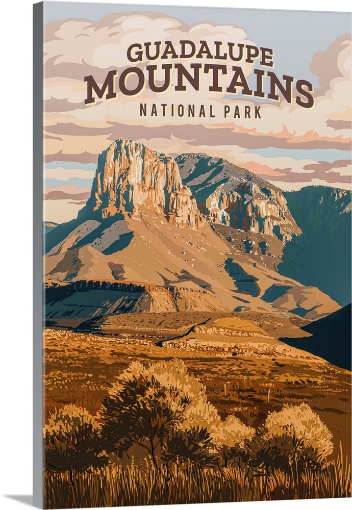 Guadalupe Mountains National Park, Guadalupe Peak: Retro Travel Poster