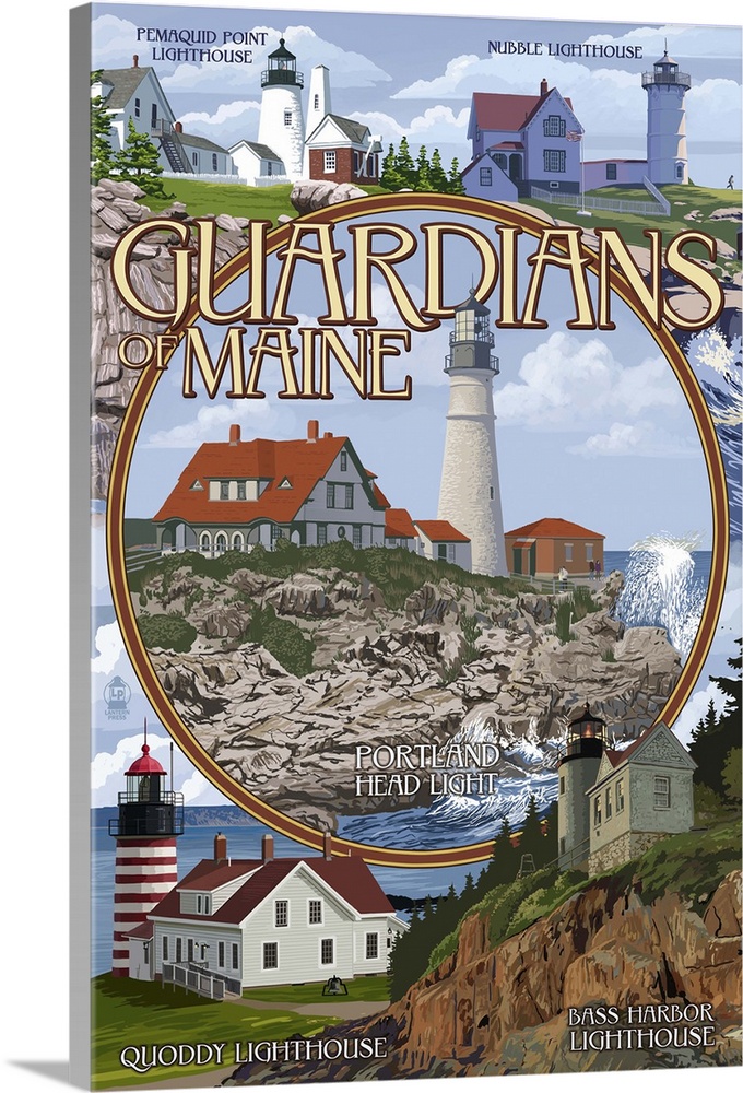 Guardians of Maine (Portland Head Lighthouse Center): Retro Travel Poster