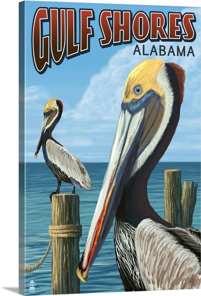 Gulf Shores, Alabama - Brown Pelican: Retro Travel Poster