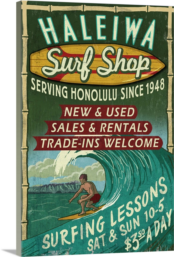 Haleiwa, Hawaii, Surf Shop Vintage Sign (Honolulu Version).