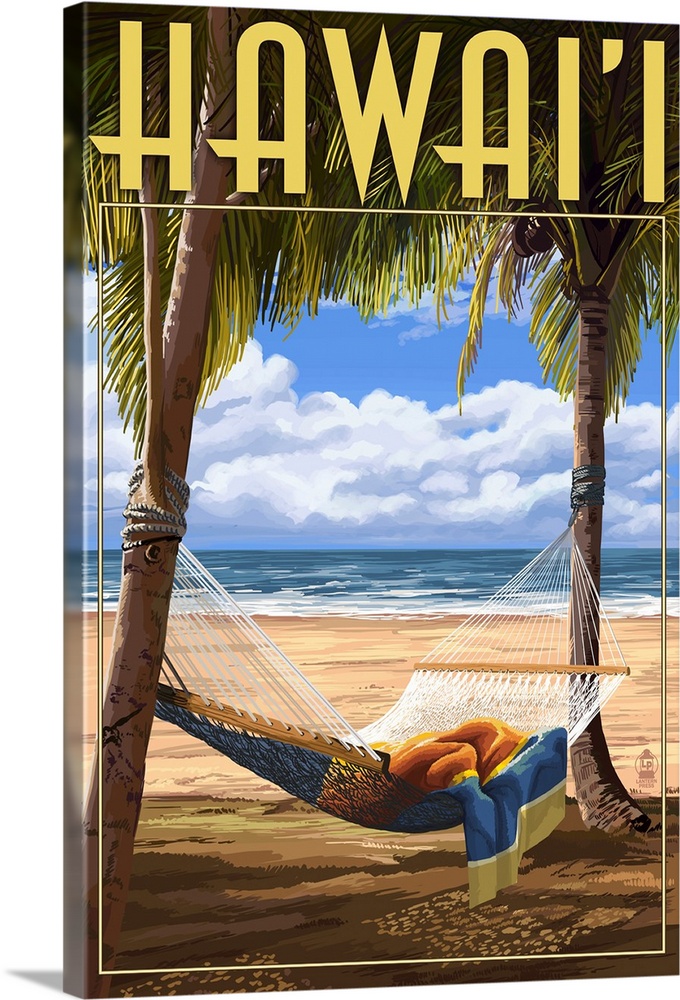 Hammock Scene - Hawaii: Retro Travel Poster