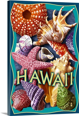 Hawaii - Shells Montage: Retro Travel Poster