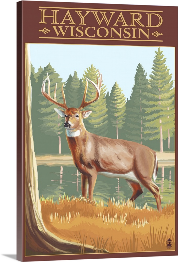 Hayward, Wisconsin - White Tailed Deer: Retro Travel Poster