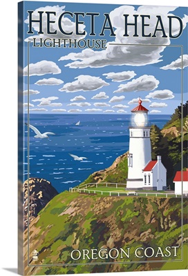 Heceta Head Lighthouse - Oregon Coast: Retro Travel Poster