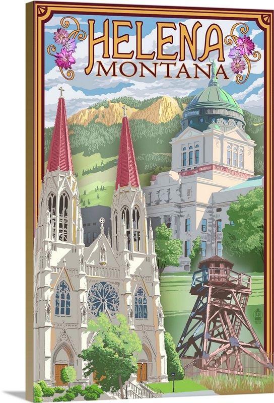 Helena, Montana - Town Views: Retro Travel Poster | Great Big Canvas