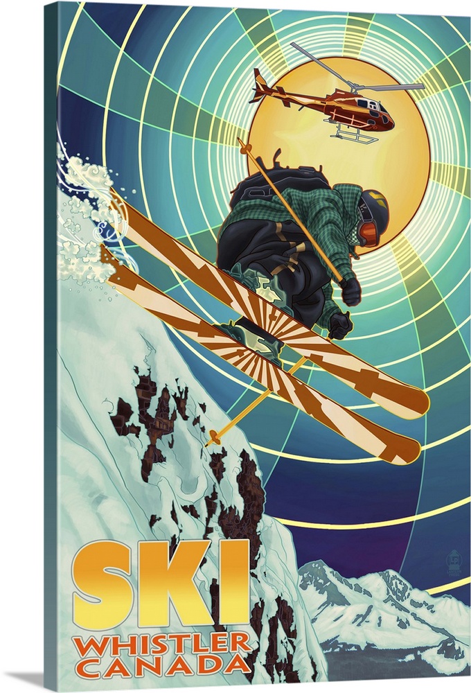 Heli-Skiing - Whistler, Canada: Retro Travel Poster