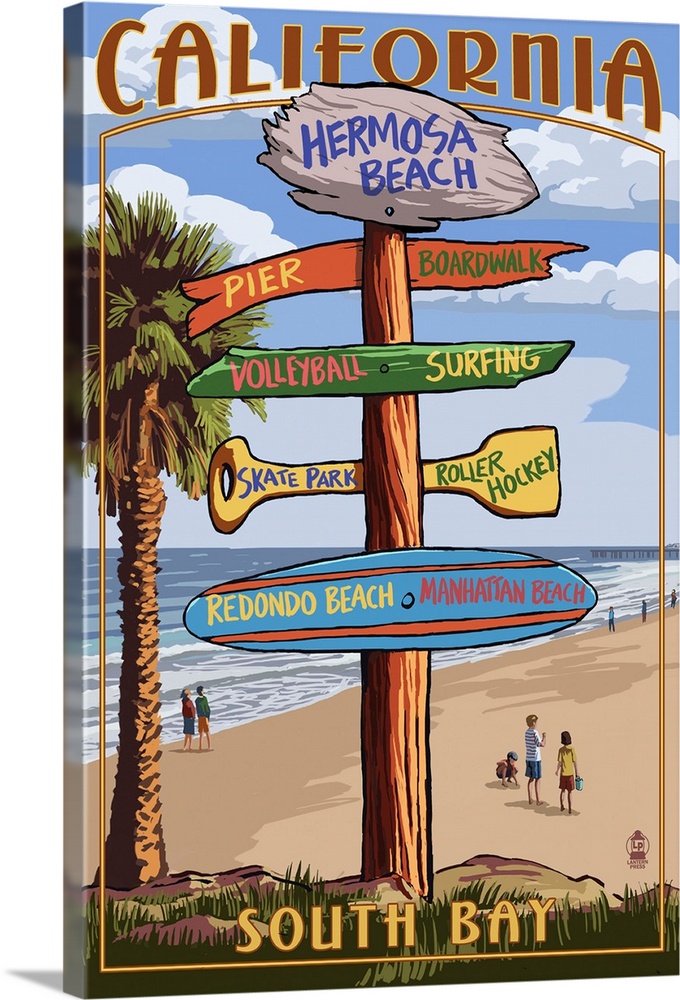 Hermosa Beach, California - Destination Sign: Retro Travel Poster