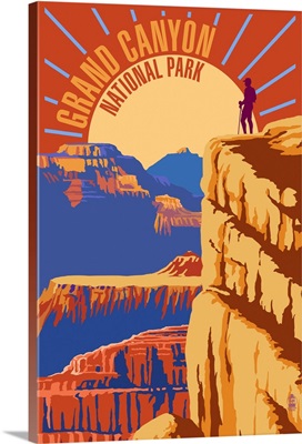 Hiking At Sunrise In Grand Canyon National Park: Graphic Travel Poster