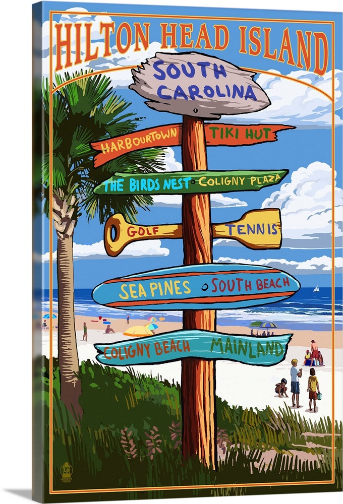 Hilton Head Island, South Carolina Destination Signs: Retro Travel Poster  Wall Art, Canvas Prints, Framed Prints, Wall Peels Great Big Canvas