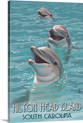 Hilton Head Island, South Carolina - Dolphins: Retro Travel Poster
