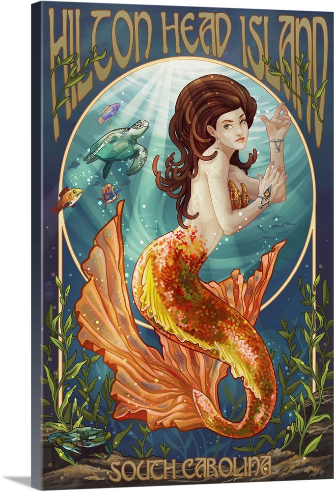 Hilton Head Island, South Carolina - Mermaid: Retro Travel Poster