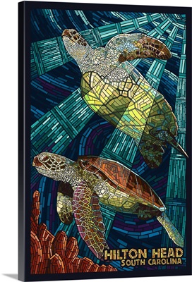 Hilton Head, South Carolina - Mosaic Sea Turtles : Retro Travel Poster