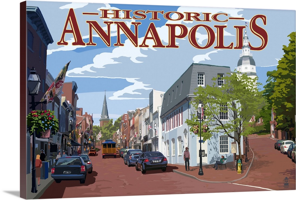 Historic Annapolis, Maryland Street View: Retro Travel Poster