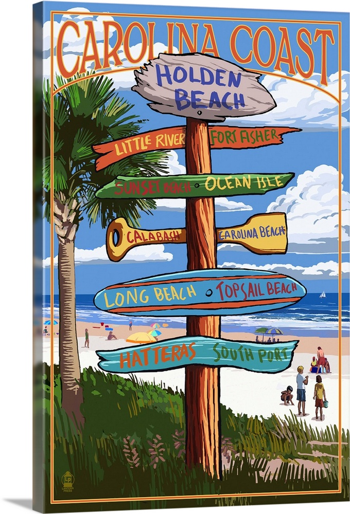 Holden Beach, North Carolina - Destination Sign: Retro Travel Poster