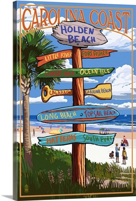 Holden Beach, North Carolina - Destination Sign: Retro Travel Poster