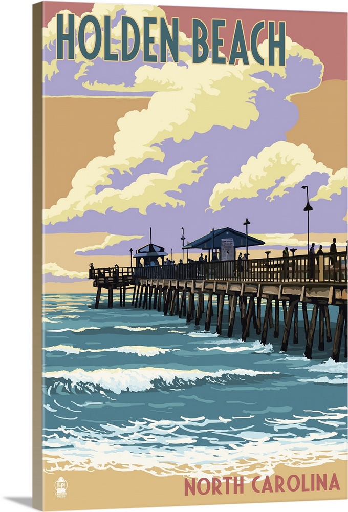 Holden Beach, North Carolina - Fishing Pier: Retro Travel Poster