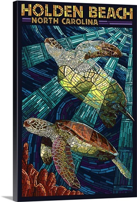 Holden Beach, North Carolina - Sea Turtle Paper Mosaic: Retro Travel Poster