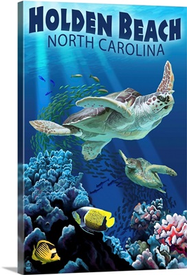 Holden Beach, North Carolina - Sea Turtles: Retro Travel Poster