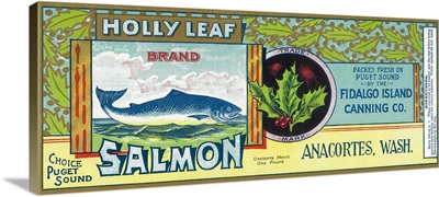 Holly Leaf Salmon Can Label, Anacortes, WA