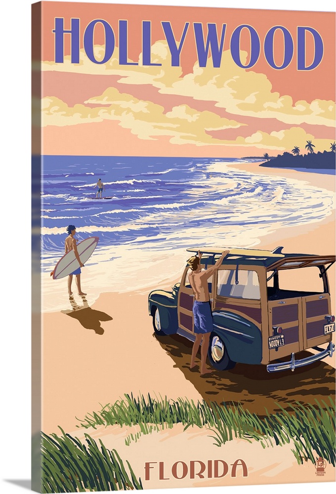 Hollywood, Florida - Woody On The Beach: Retro Travel Poster