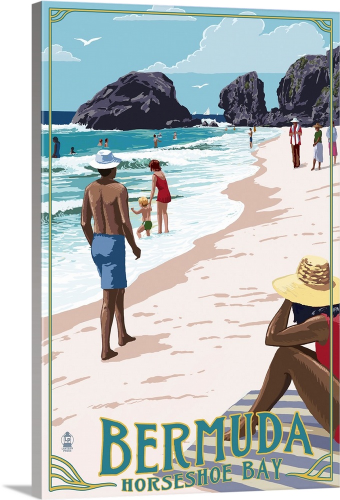 Horseshoe Bay Beach Scene - Bermuda: Retro Travel Poster
