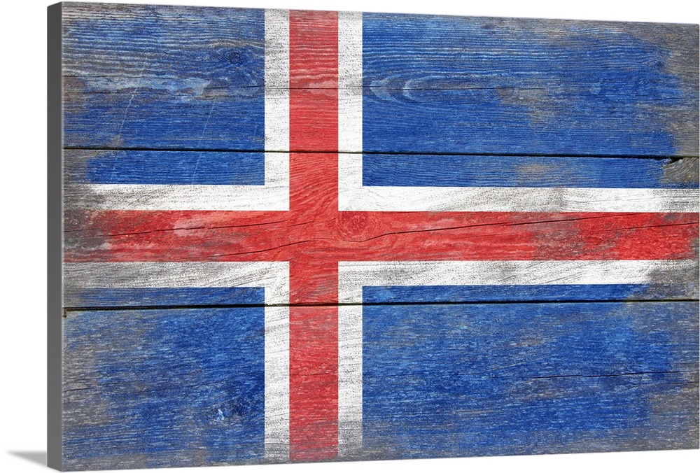 The flag of Iceland with a weathered wooden board effect.