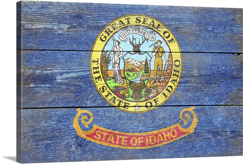 The flag of Idaho with a weathered wooden board effect.