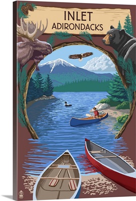 Inlet, New York - Adirondacks Canoe Scene: Retro Travel Poster