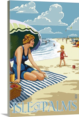 Isle of Palms, South Carolina - Beach Scene: Retro Travel Poster