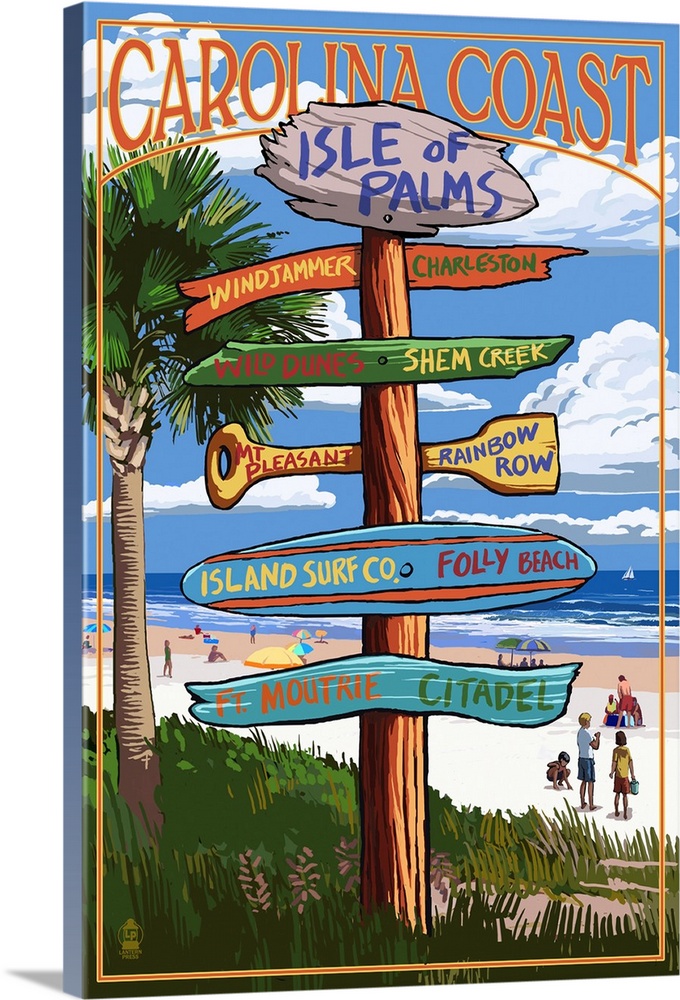 Isle of Palms, South Carolina - Destinations Sign: Retro Travel Poster