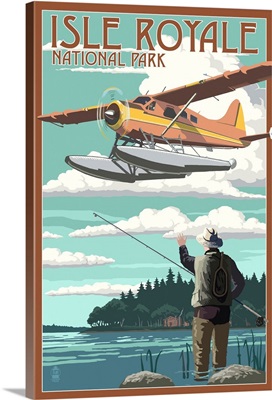 Isle Royale National Park, Seaplane Over Fisher: Retro Travel Poster