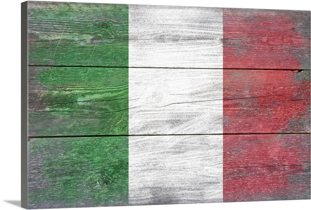 The flag of Italy with a weathered wooden board effect.