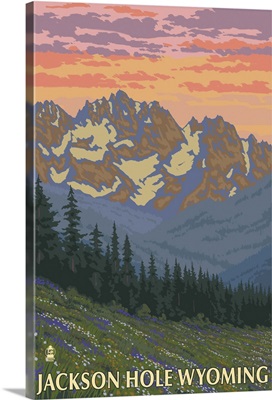Jackson Hole, WY - Spring Flowers: Retro Travel Poster