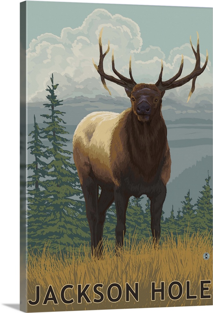 Jackson Hole, Wyoming - Elk: Retro Travel Poster