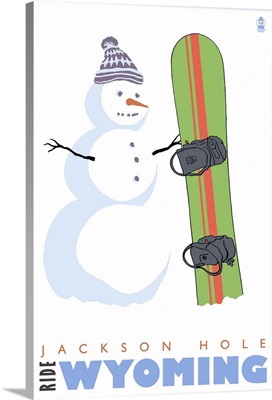 Jackson Hole, Wyoming - Snowman with Snowboard: Retro Travel Poster