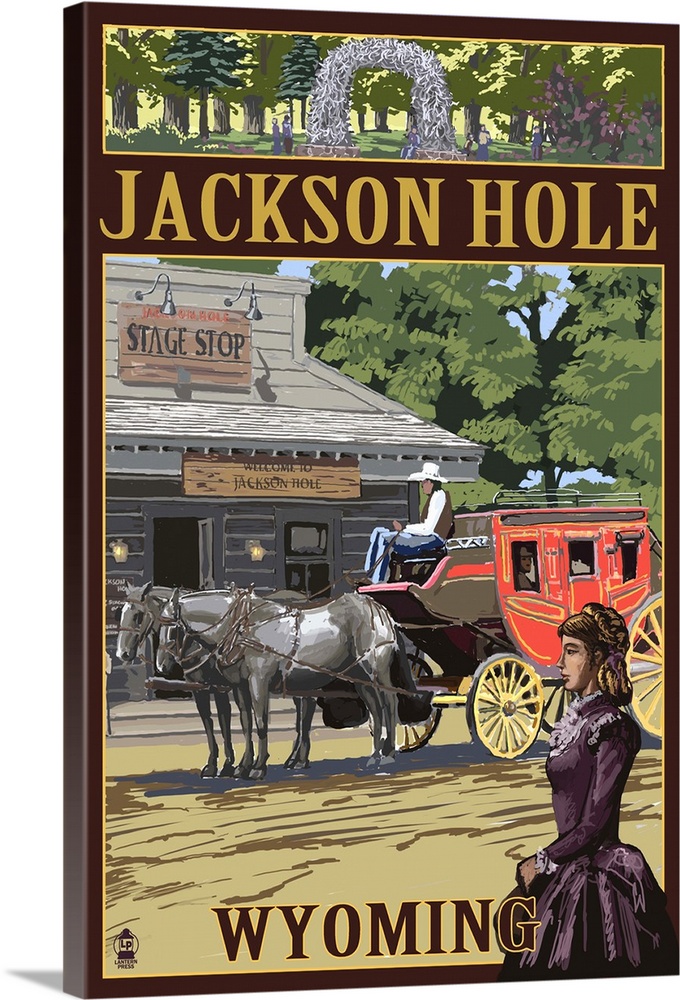 Jackson Hole, Wyoming Stagecoach: Retro Travel Poster