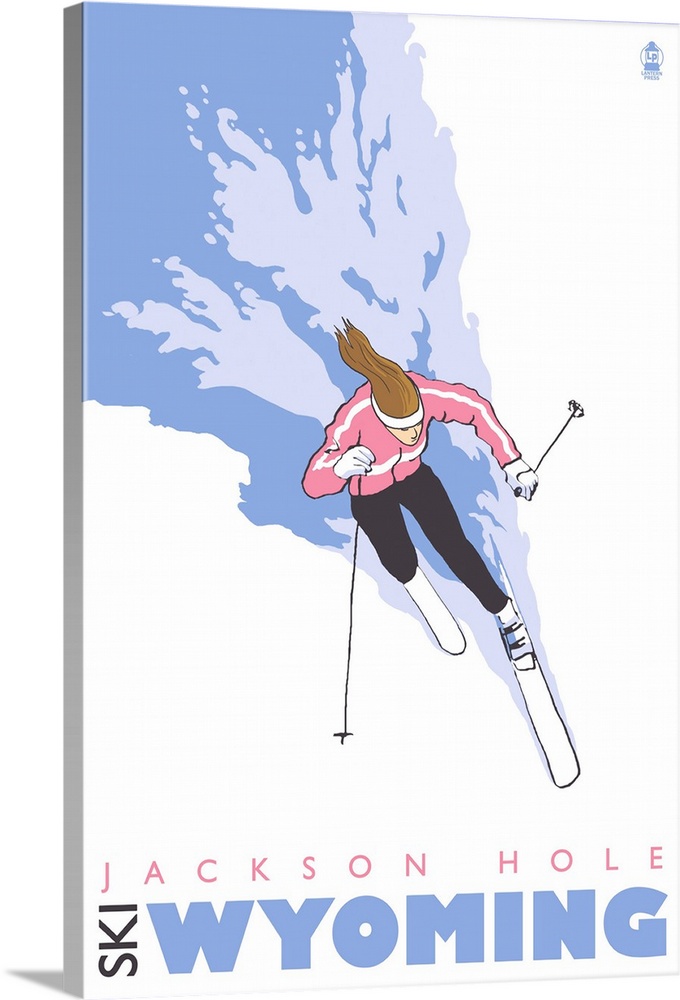Jackson Hole, Wyoming - Stylized Skier (Woman): Retro Travel Poster
